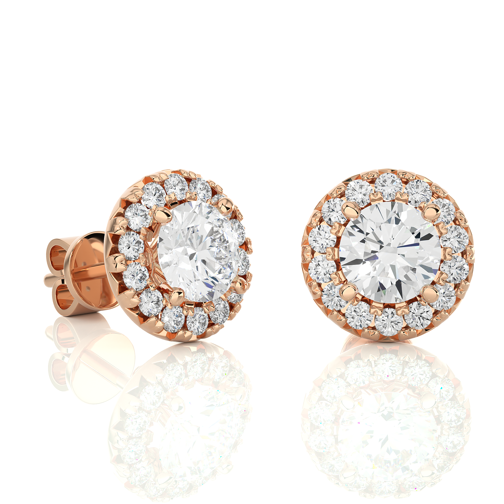 Round Cut Lab Grown Diamond Halo Stud Earrings