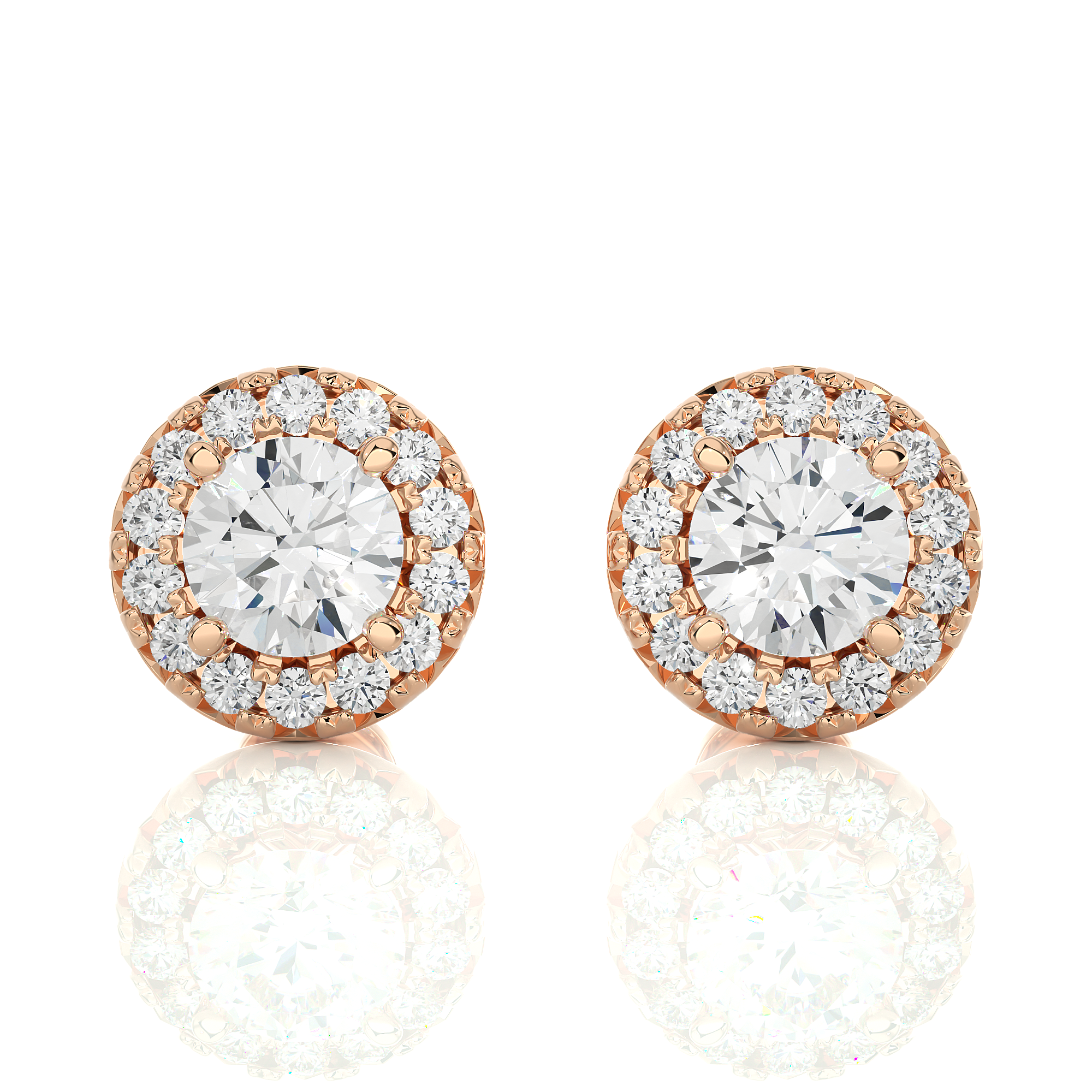 Round Cut Lab Grown Diamond Halo Stud Earrings