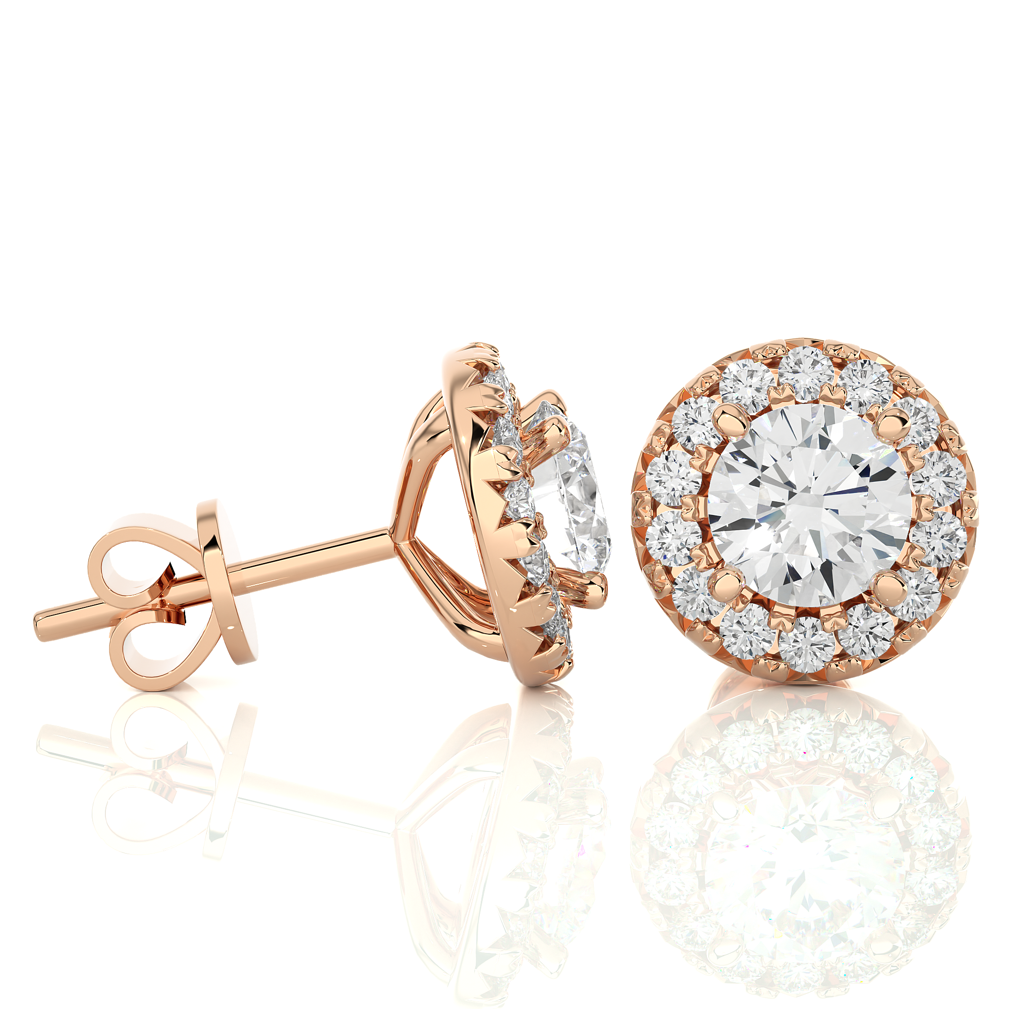 Round Cut Lab Grown Diamond Halo Stud Earrings